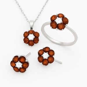 WHITE GOLD DIAMOND WITH COLOR STONE 3 PCS SET